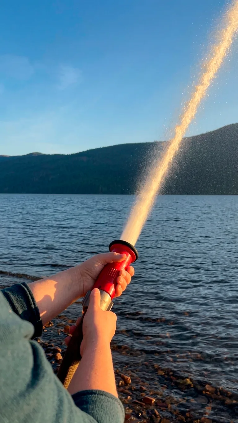 Chorro de agua a presión saliendo de la lanza